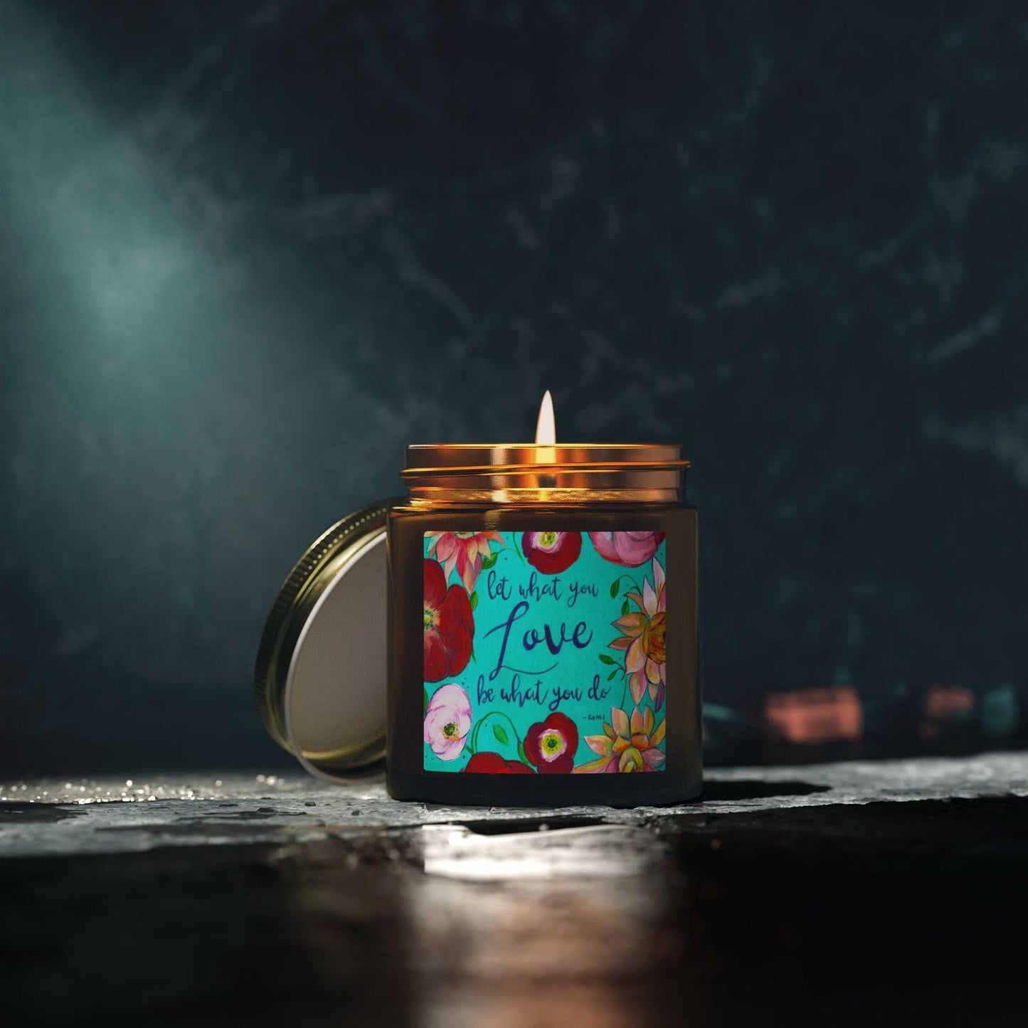 Scented Candle — Coconut Apricot Wax (4oz/9oz) with Floral “Do What You Love” Label Printify