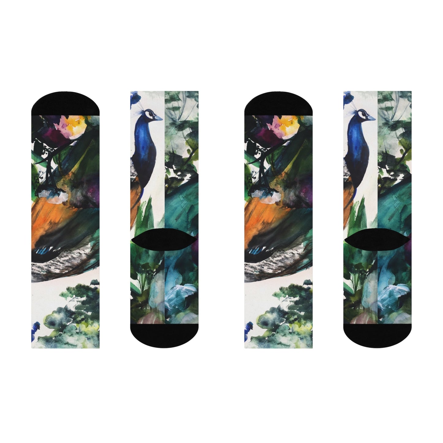 Peacock Watercolor Crew Socks – Colorful Artistic Bird Socks Printify