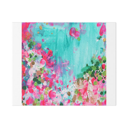 Vibrant floral stretched canvas art with bright colors and abstract design for home decor and living room wall display