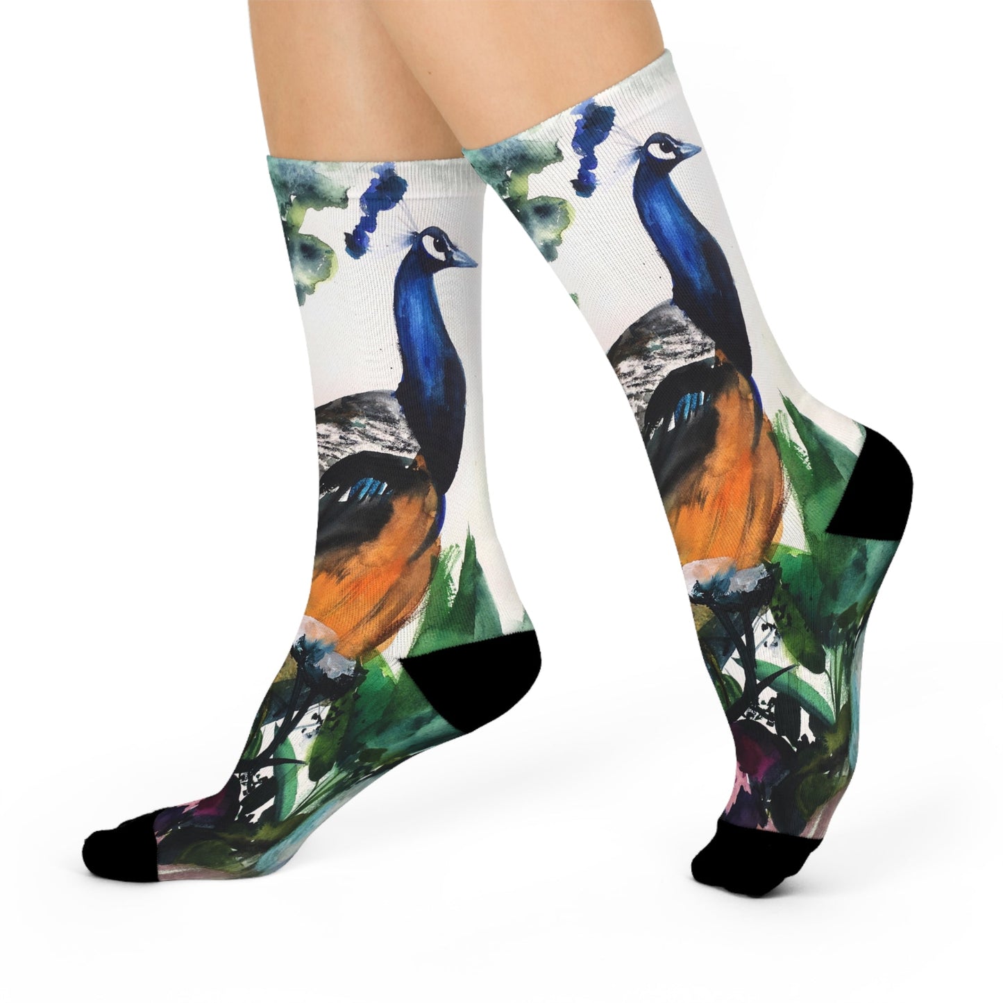 Peacock Watercolor Crew Socks – Colorful Artistic Bird Socks Printify