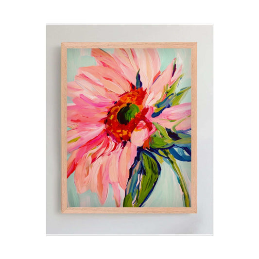 Floral Sunburst Rolled Poster with pink abstract flower and vibrant brushstrokes on archival paper