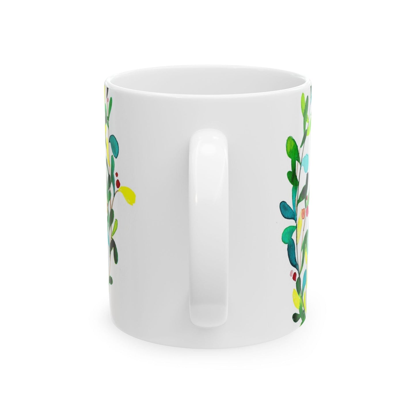 Happy Holidays Floral Ceramic Mug — Festive Green Script 11oz & 15oz Printify
