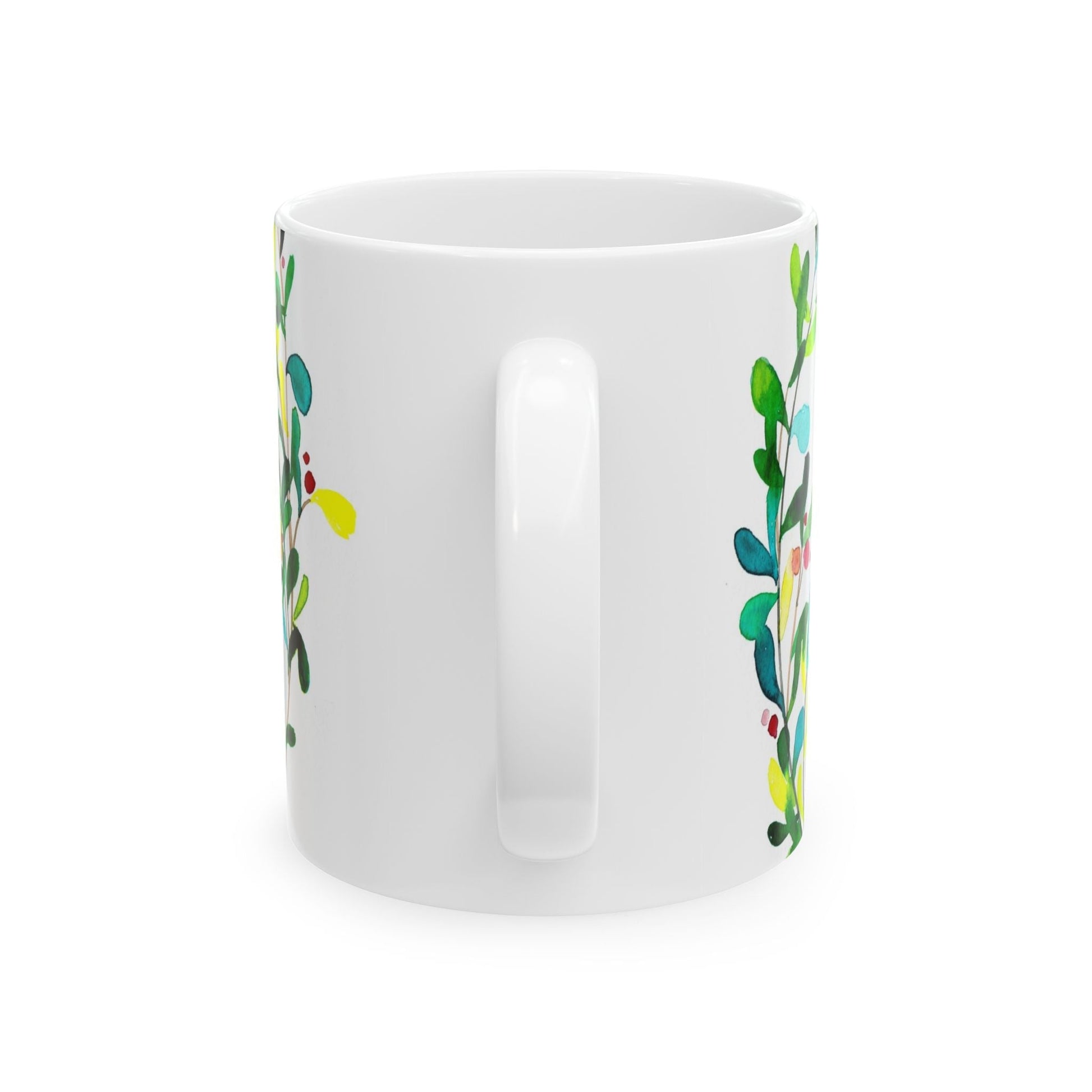 Happy Holidays Floral Ceramic Mug — Festive Green Script 11oz & 15oz Printify