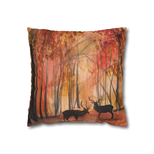 Cozy autumn forest deer pillowcase with double-sided faux suede print and concealed zipper