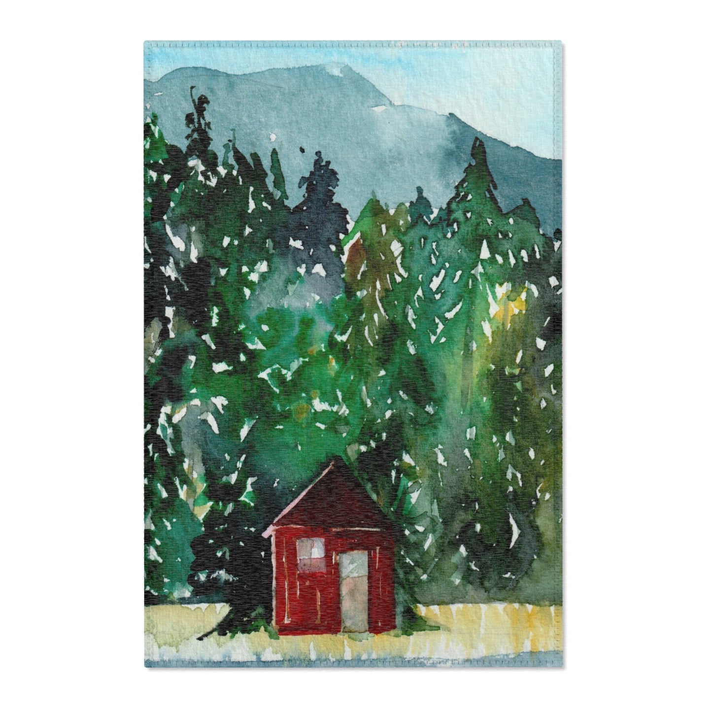 Cabin in the Pines Watercolor Area Rug – Cozy Forest-Inspired Decor Printify