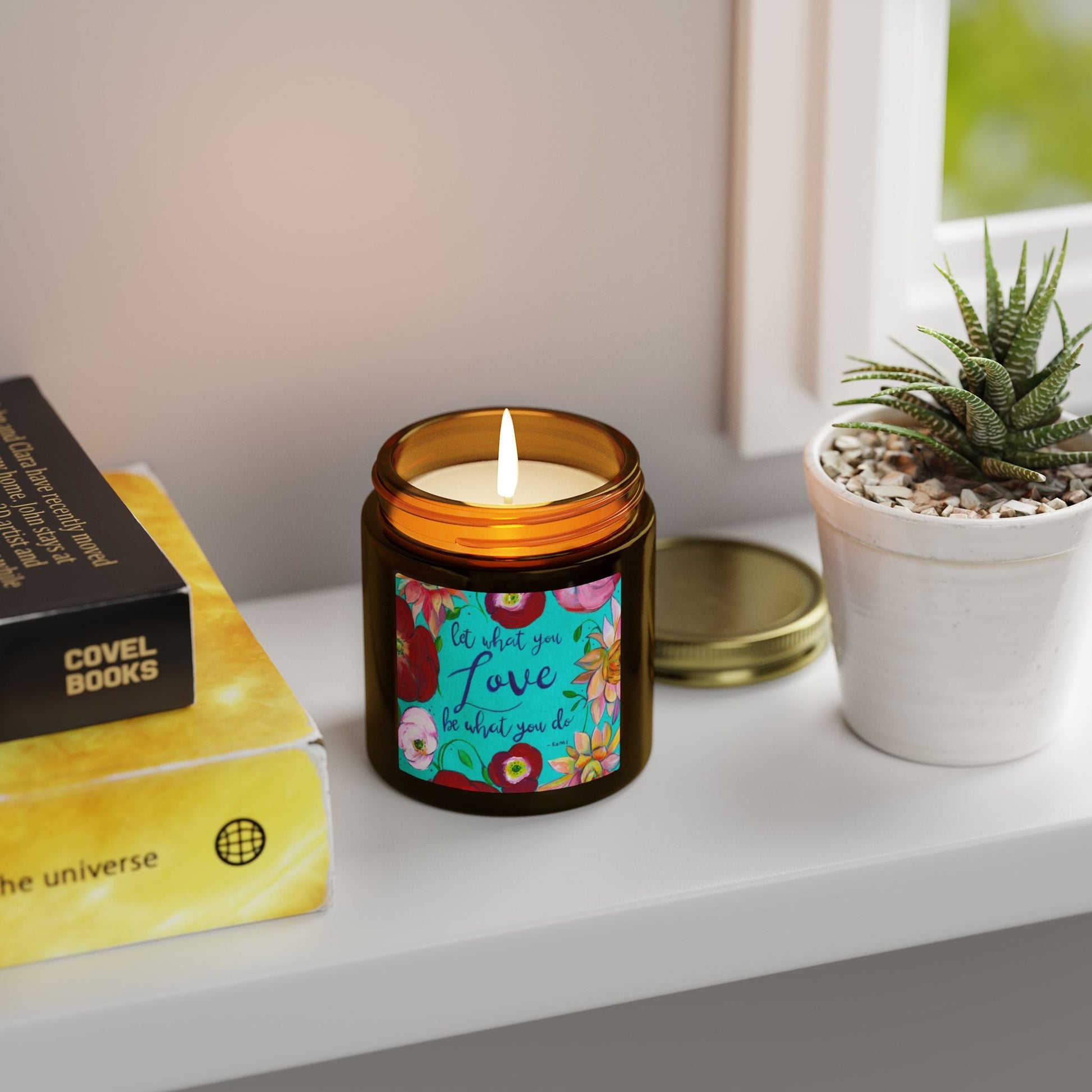 Scented Candle — Coconut Apricot Wax (4oz/9oz) with Floral “Do What You Love” Label Printify