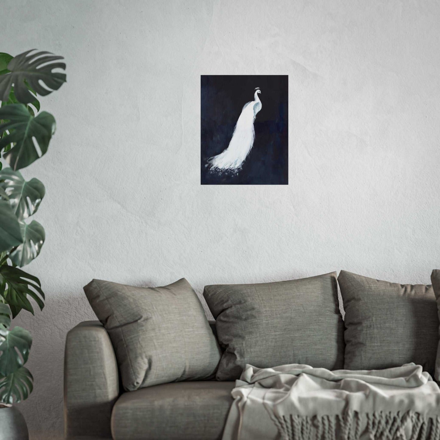 White Peacock Fine Art Poster — Elegant Minimalist Wall Art for Living Room & Bedroom Printify