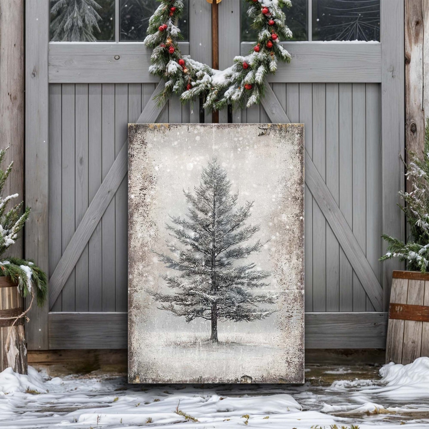 Vintage Christmas Tree Wall Art with Free Christmas Recipe Book
