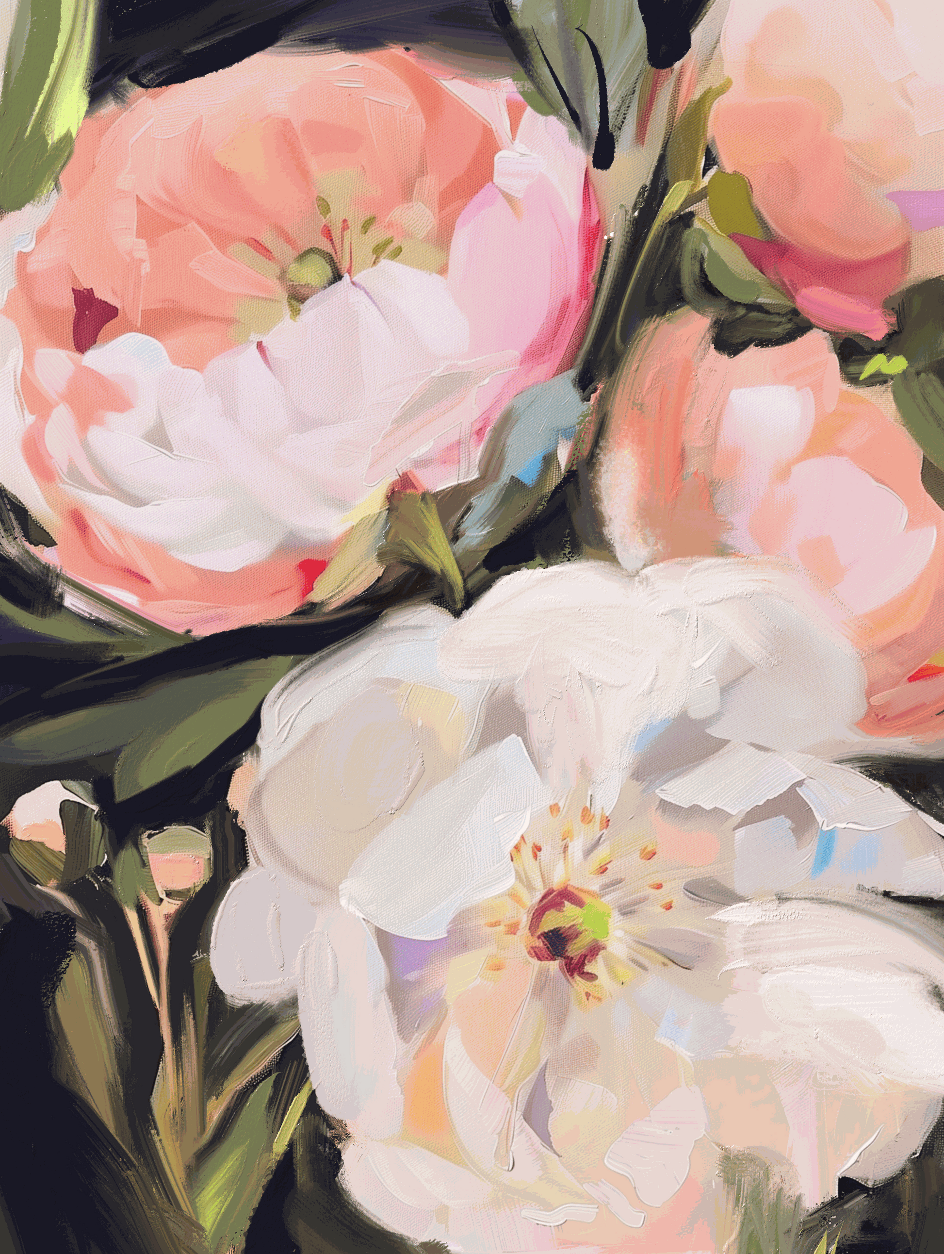 Original acrylic painting on paper titled A Soft Blooming, 8x10 inches, unframed and signed.