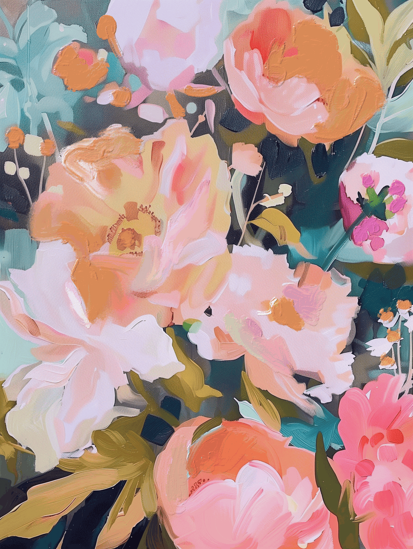 Among the Blossoms original acrylic painting on paper with floral theme