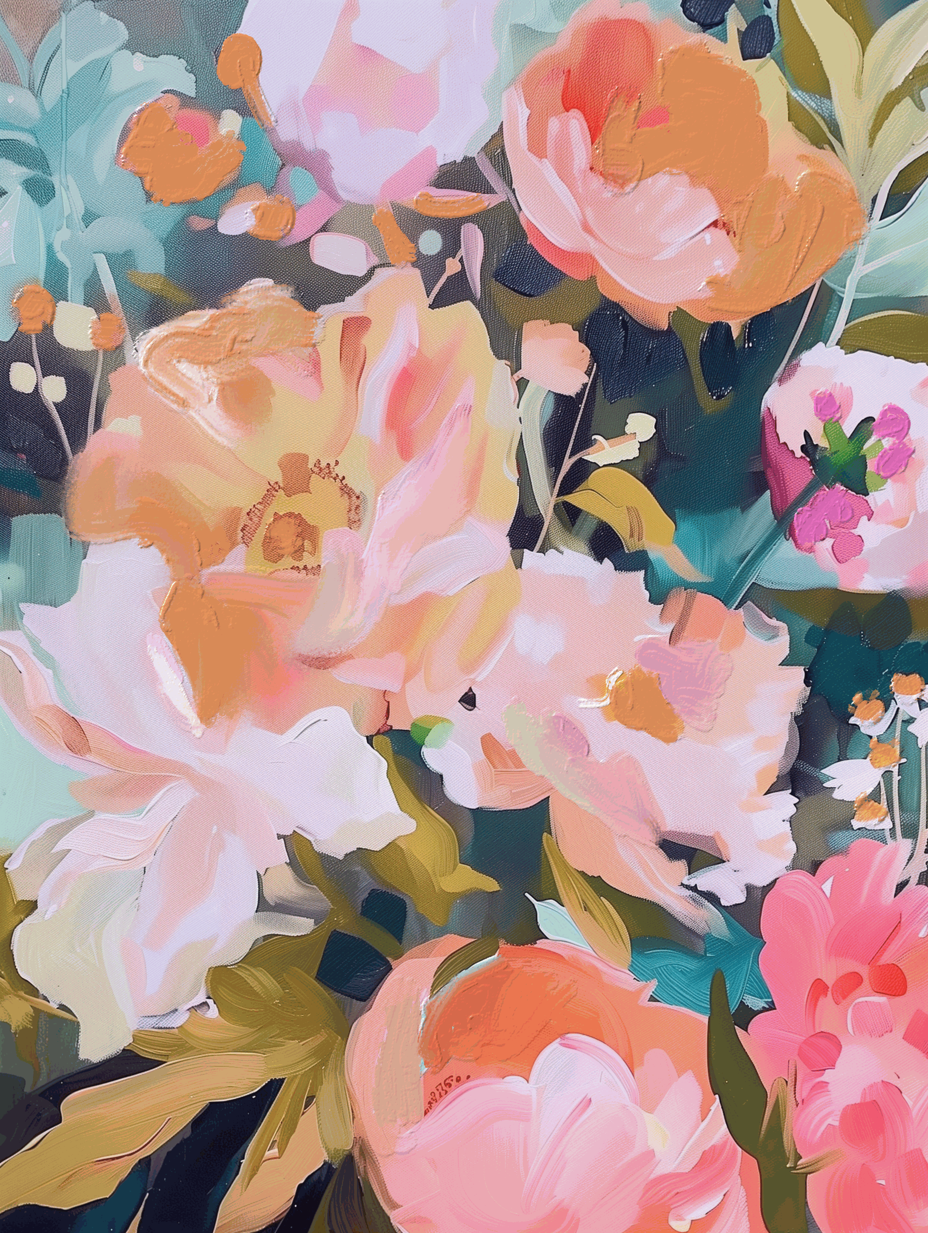 Among the Blossoms original acrylic painting on paper with floral theme