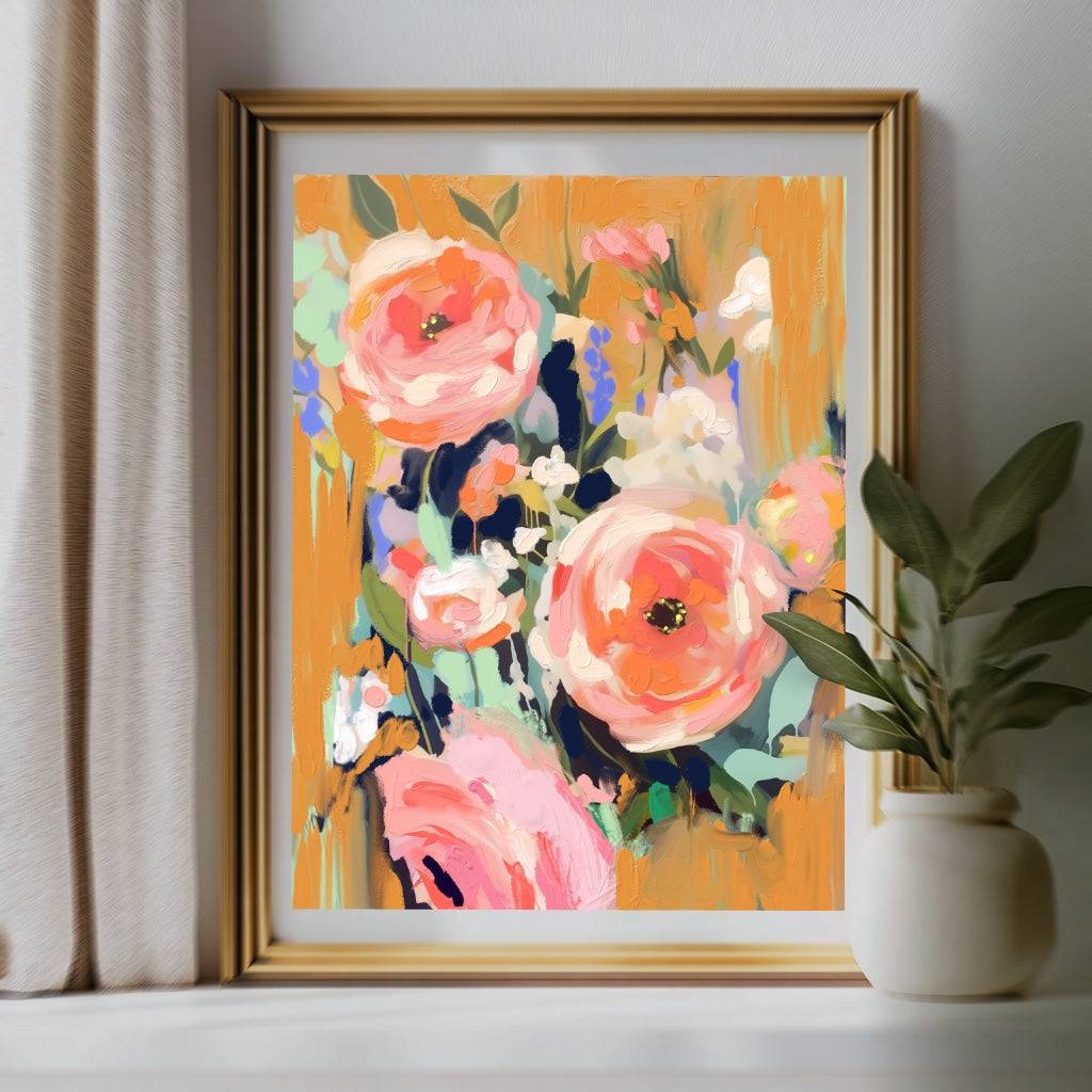 Beneath Apricot Skies original 18x24 acrylic painting on paper with apricot sky colors