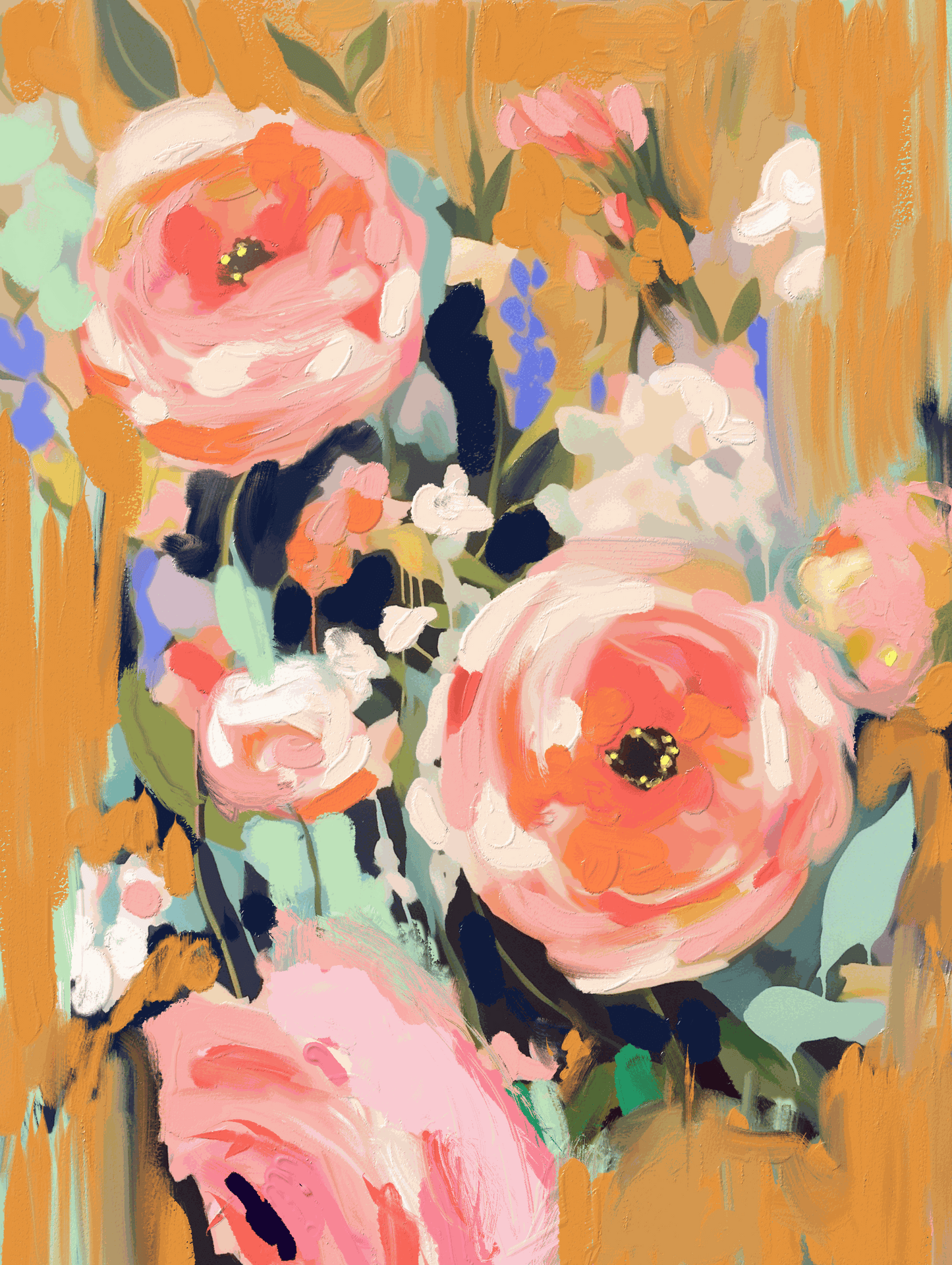 Beneath Apricot Skies original 18x24 acrylic painting on paper with apricot sky colors
