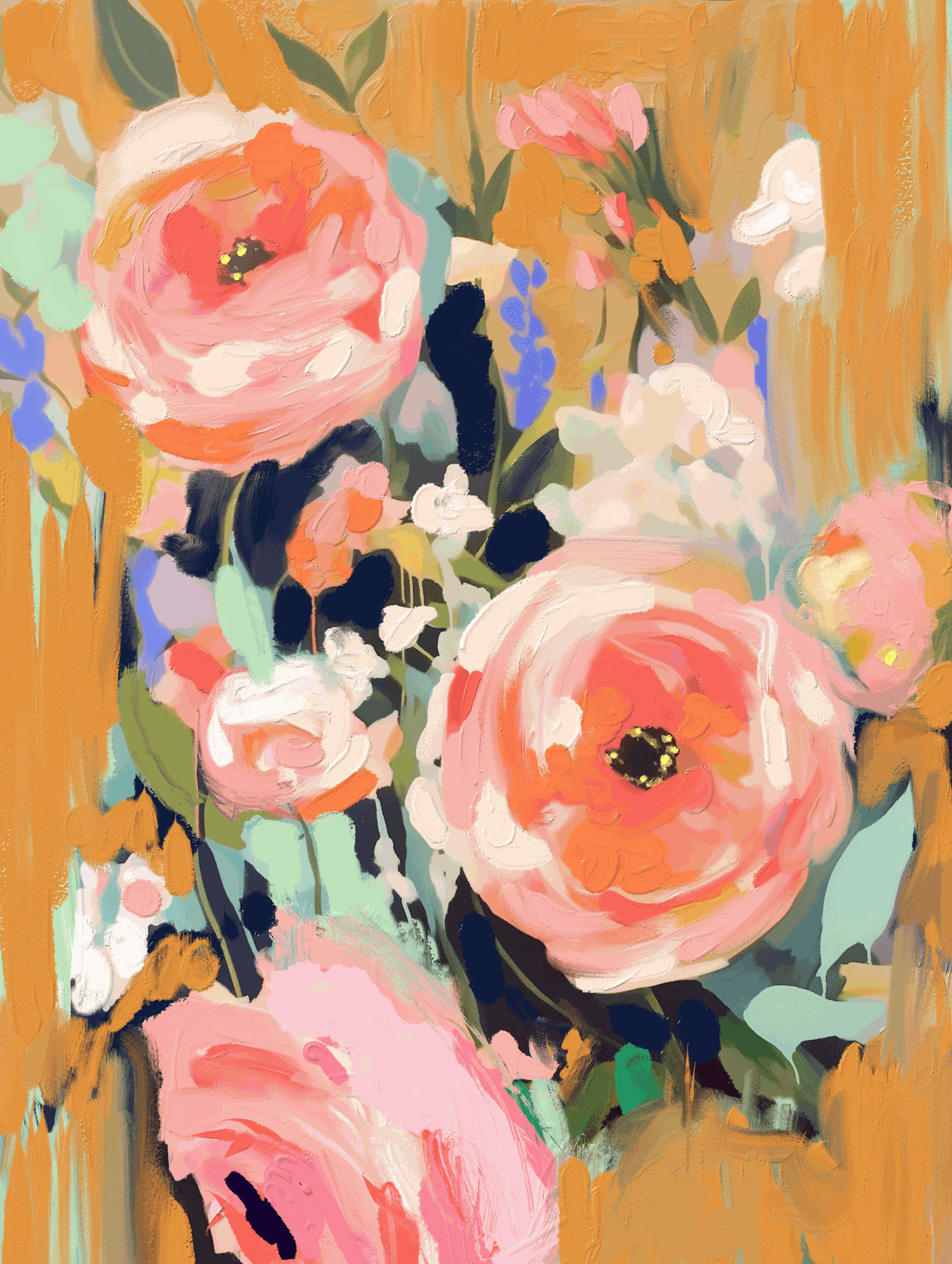 Beneath Apricot Skies original 18x24 acrylic painting on paper with apricot sky colors