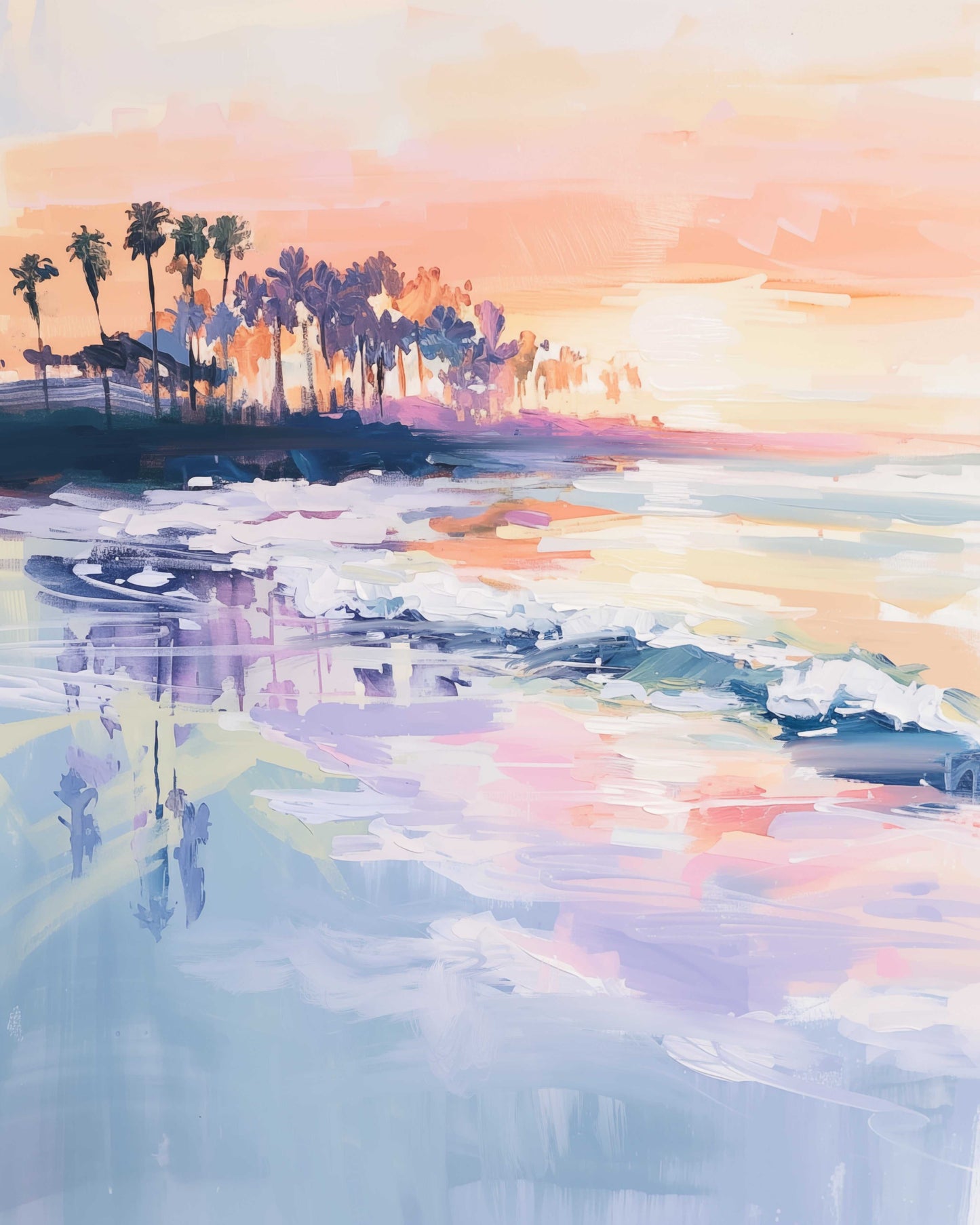 Coastline Art Print showing serene ocean waves and sandy shore, perfect coastal wall decor for tranquility and relaxation