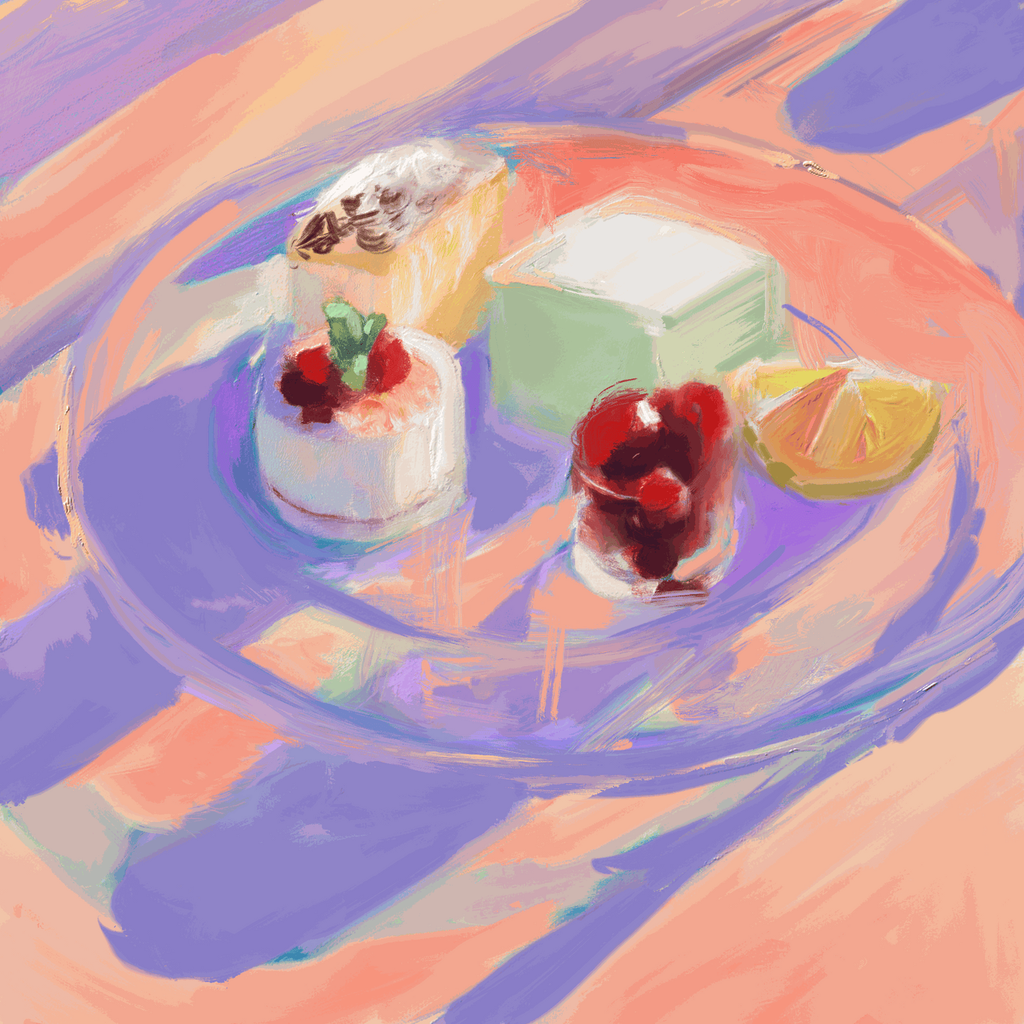 Colorful Dessert Bar Study Art Print illustration for kitchen wall décor ready to hang