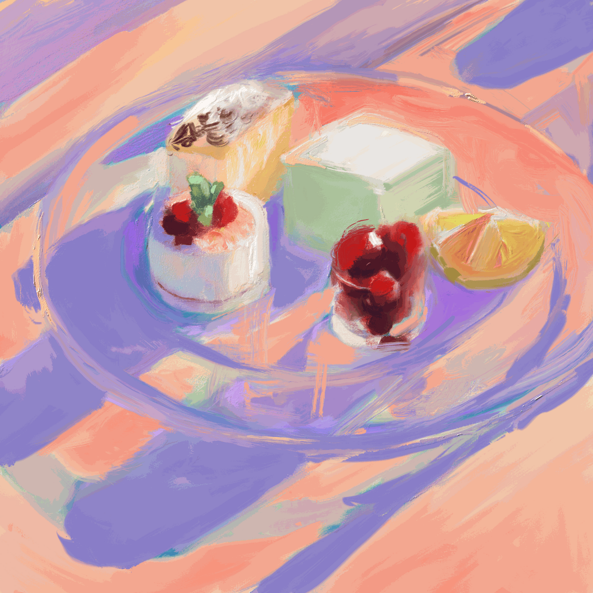 Colorful Dessert Bar Study Art Print illustration for kitchen wall décor ready to hang