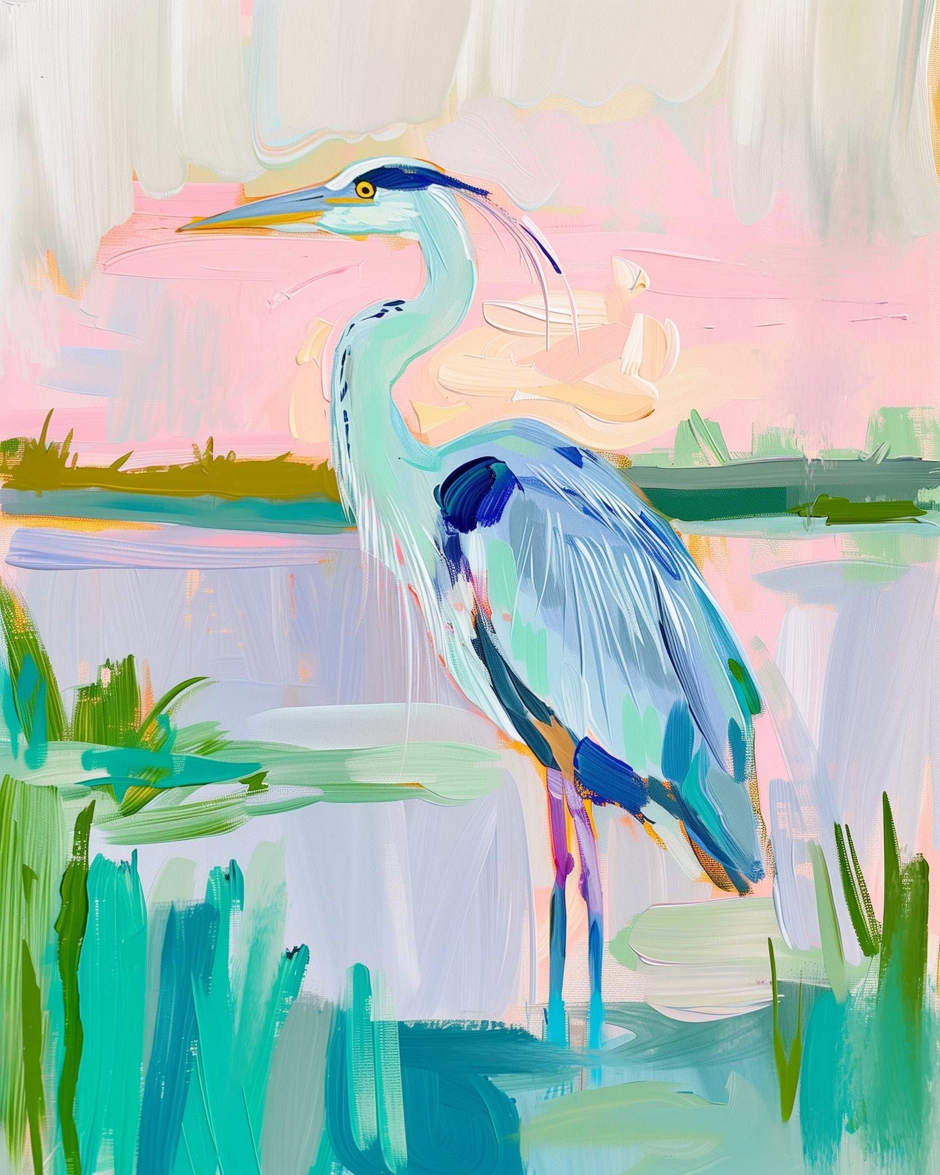 Elegant heron art print showcasing serene nature-inspired bird imagery for home or office decor