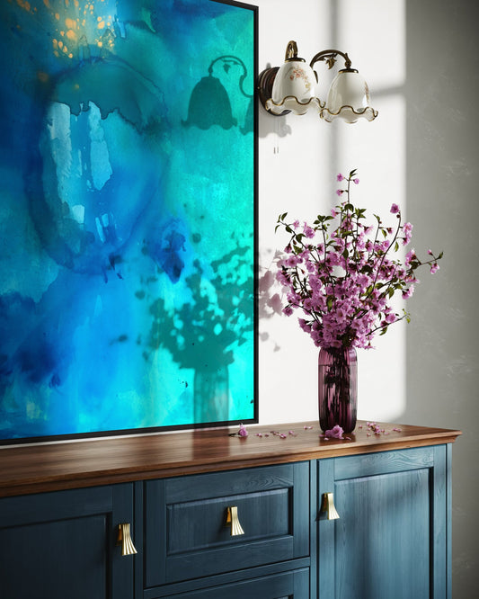 Continents art print reproduction of original acrylic painting with gold pigment