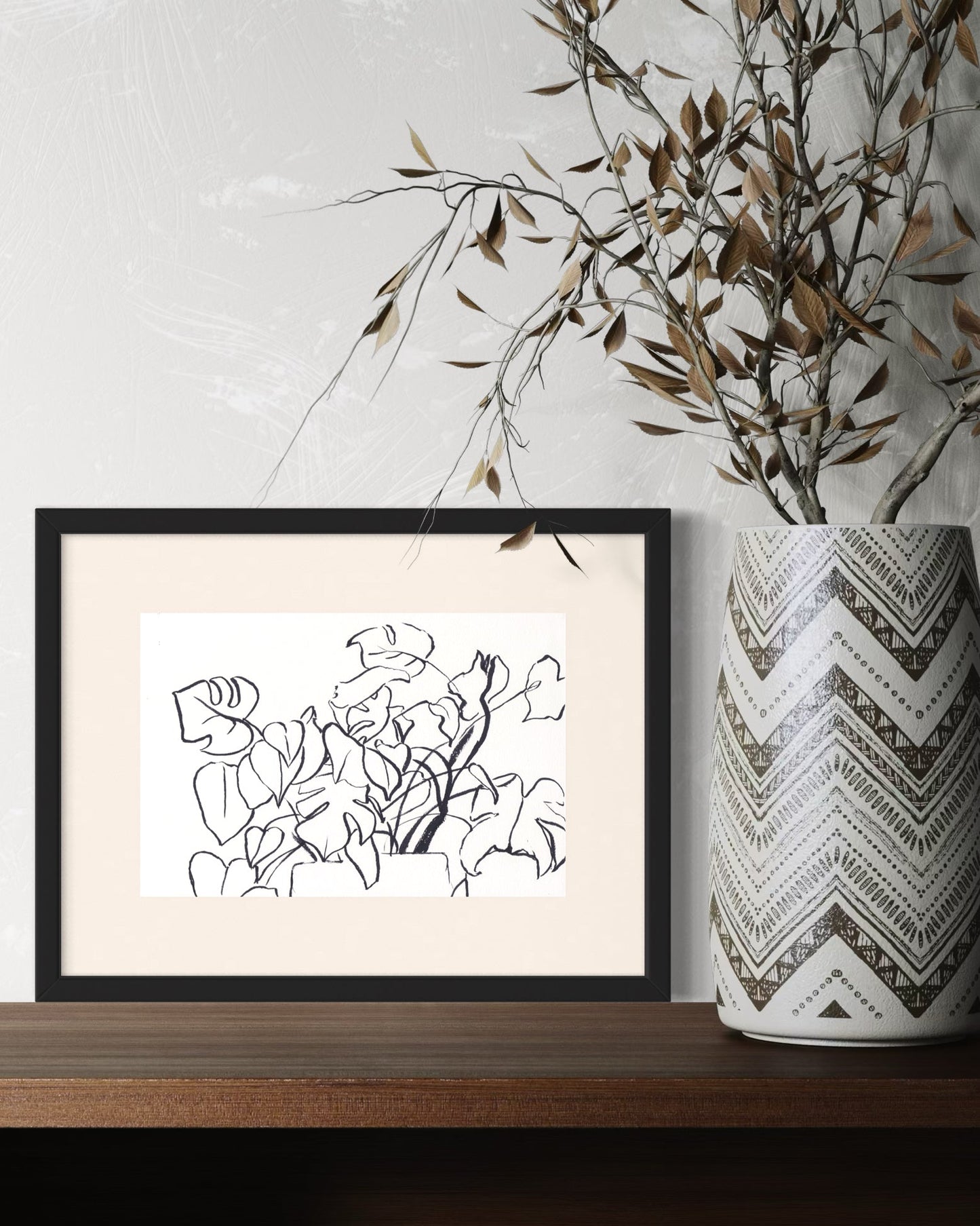 Monstera Contour art print reproduction of original watercolor painting