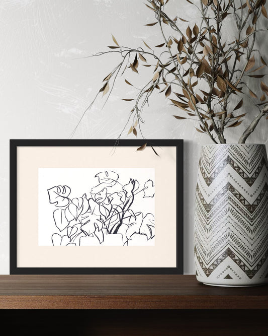 Monstera Contour art print reproduction of original watercolor painting
