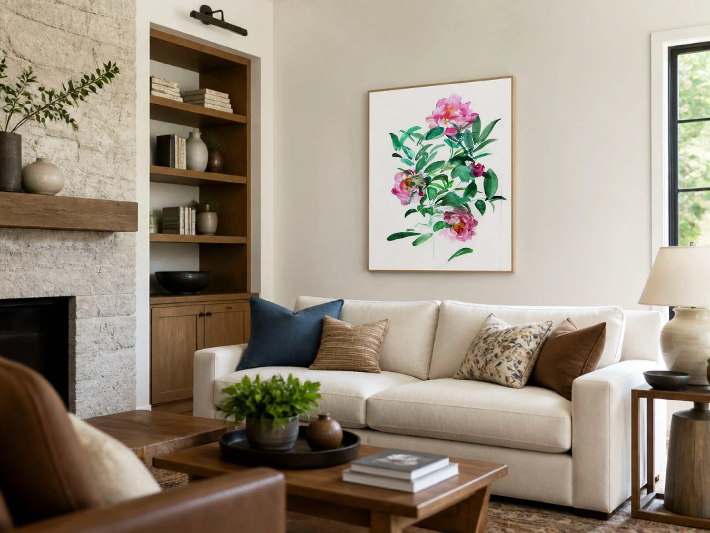 Peonies art print showcasing a lush floral arrangement in vibrant archival-quality colors for elegant wall decor