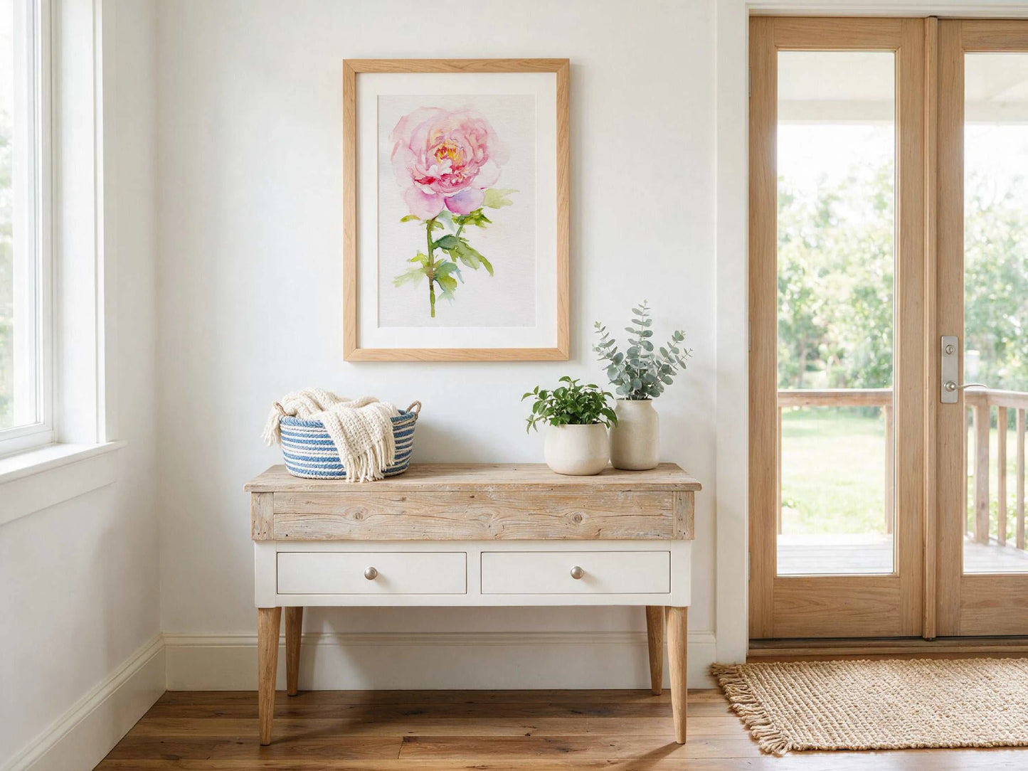 Peony November birth flower art print watercolor painting for nursery or gallery wall