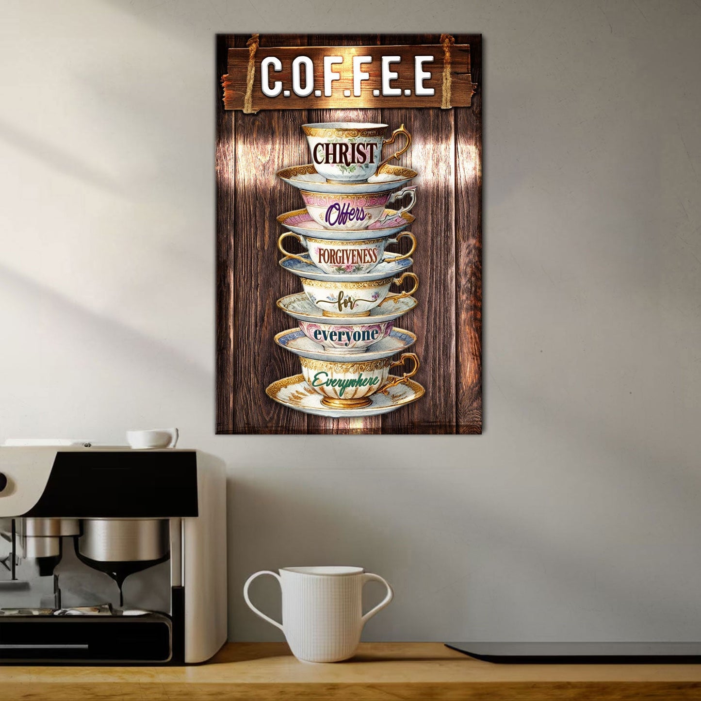 C.O.F.F.E.E Faith Sign VIII made in USA with bright ink on quality canvas, ready to hang and personalize
