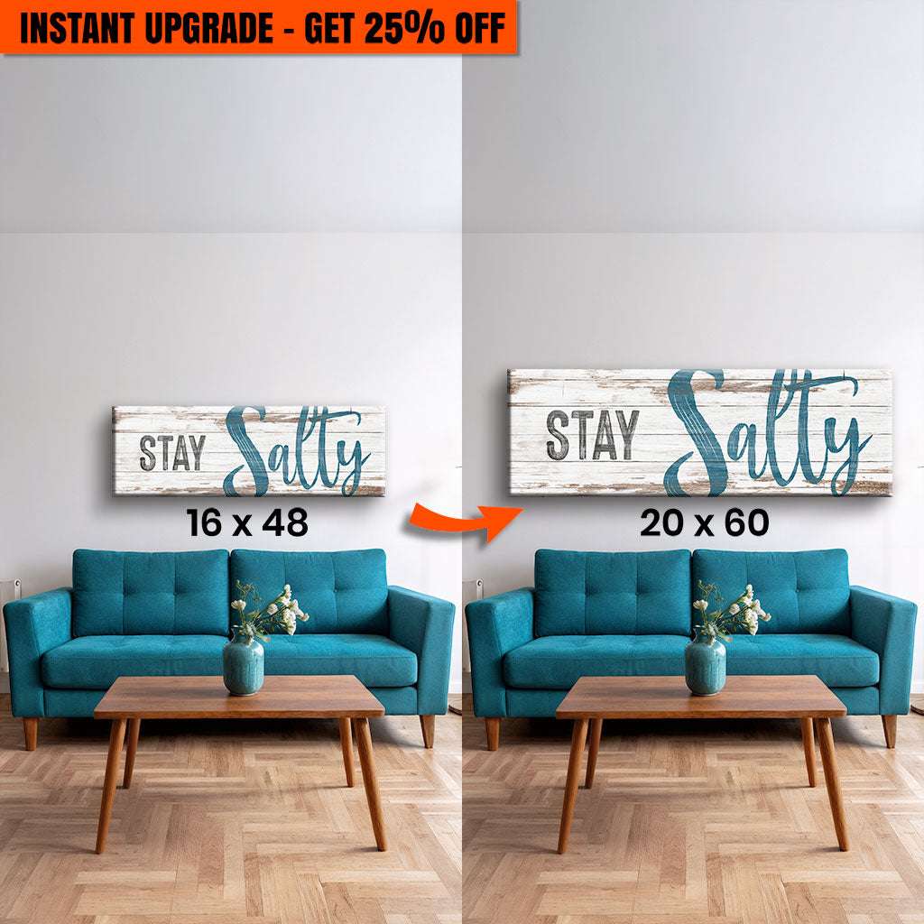 Stay Salty Coastal Sign VIII upgraded 48x16 inch coastal canvas wall art