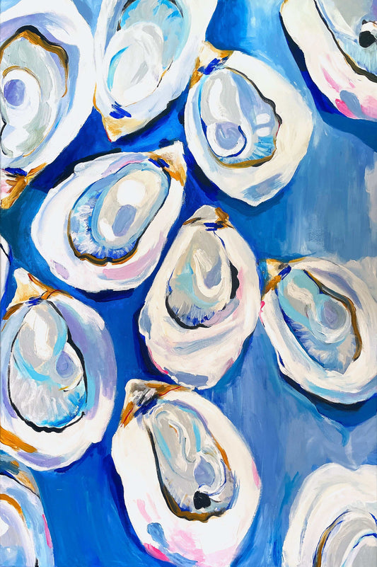 Oyster shells original acrylic painting on 24x36 stretched canvas with archival varnish