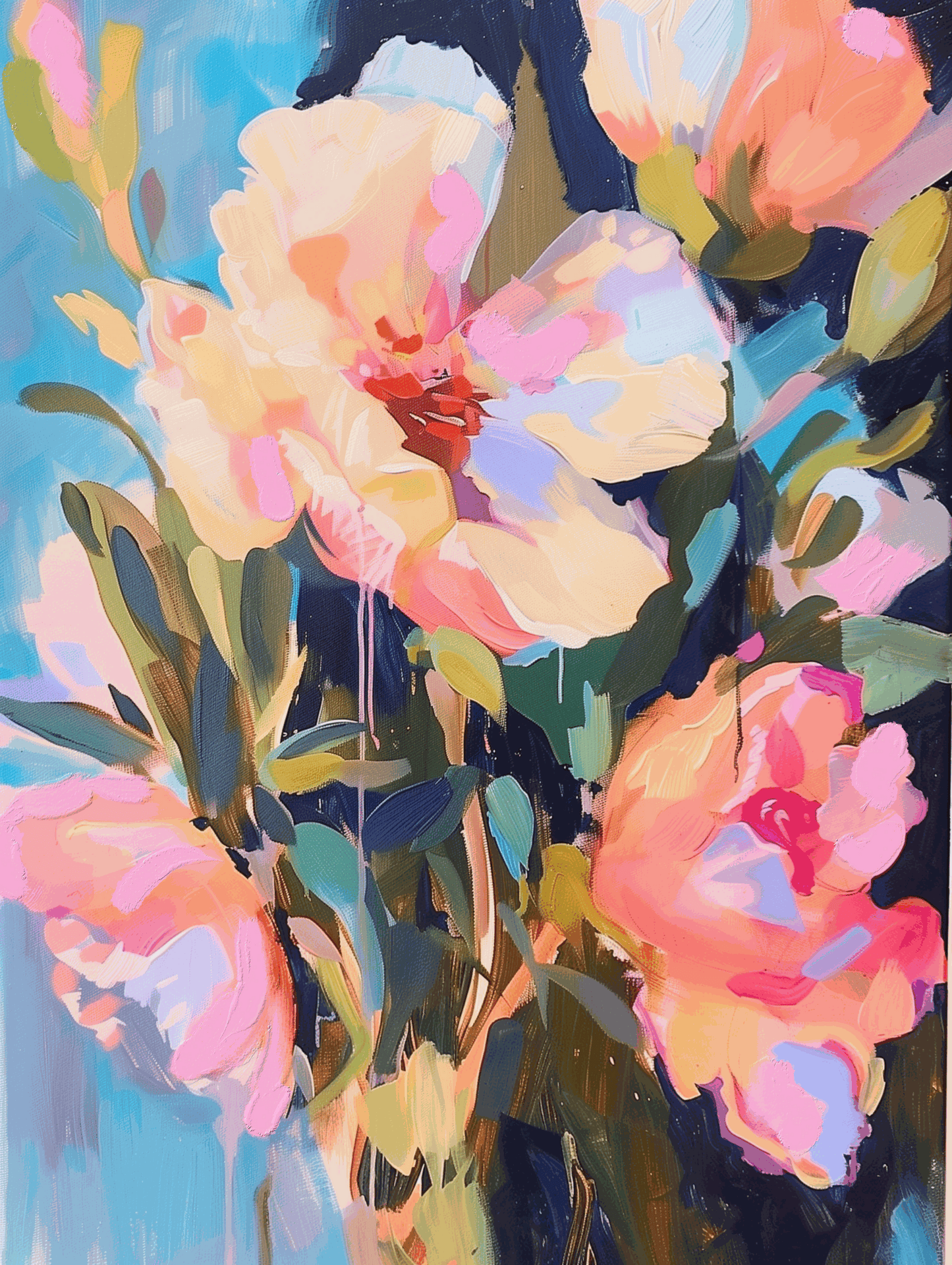 Original 16x20 acrylic painting titled She Grew Wildflowers in Her Sleep with vibrant colors on canvas