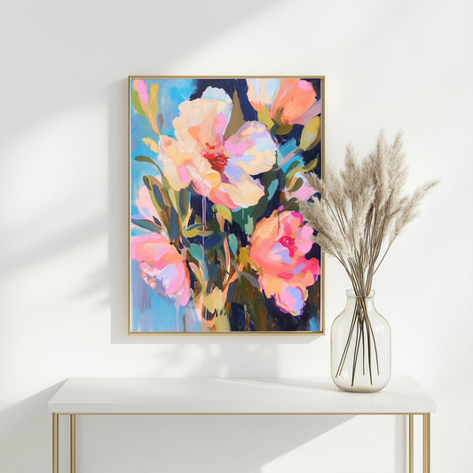 Original 16x20 acrylic painting titled She Grew Wildflowers in Her Sleep with vibrant colors and bold texture