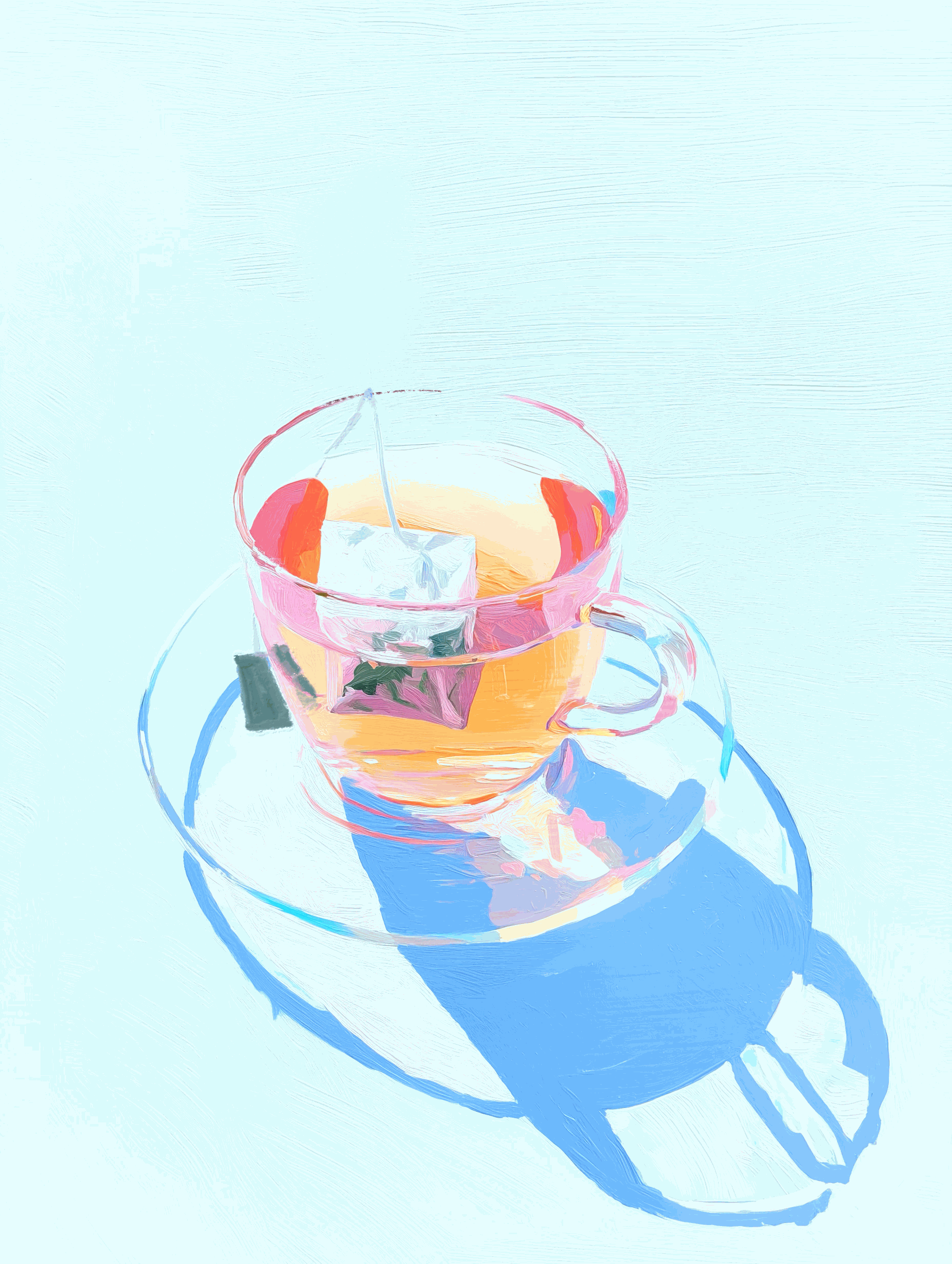 Sun Tea Study vibrant botanical art print of sun tea in glass pitcher with lemon and herbs for kitchen décor