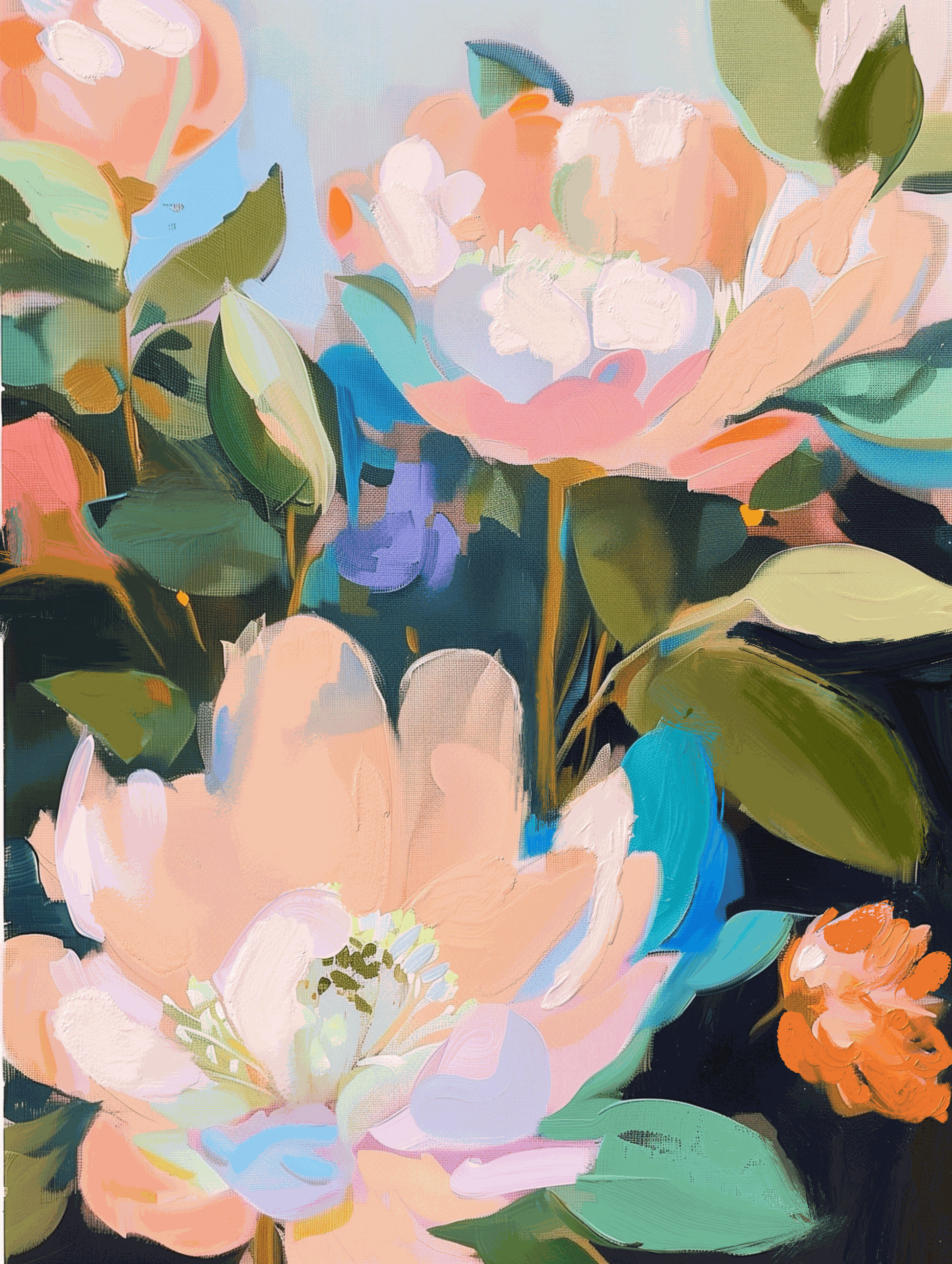 Original acrylic painting of peonies on 18x24 canvas, signed by artist