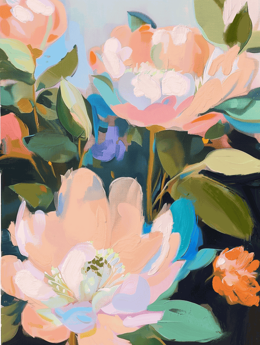 Original acrylic painting of peonies on 18x24 canvas, signed by artist