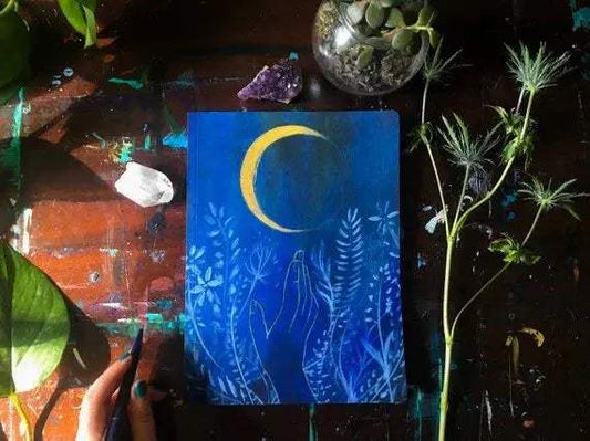 Flower Moon Journal – Hand-Bound Hardcover Art Journal Mai Autumn