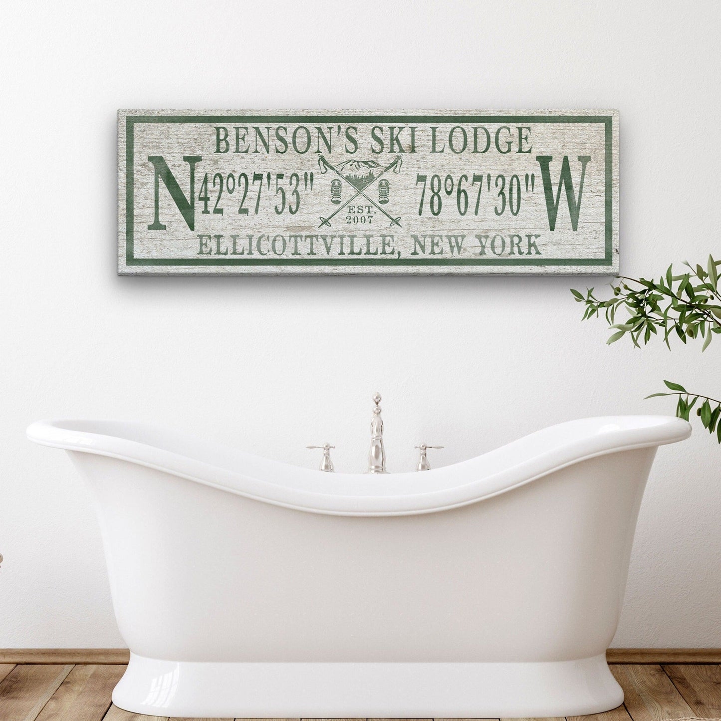 Personalized Coordinates Canvas Ski Lodge Sign - Family Name Cabin Decor