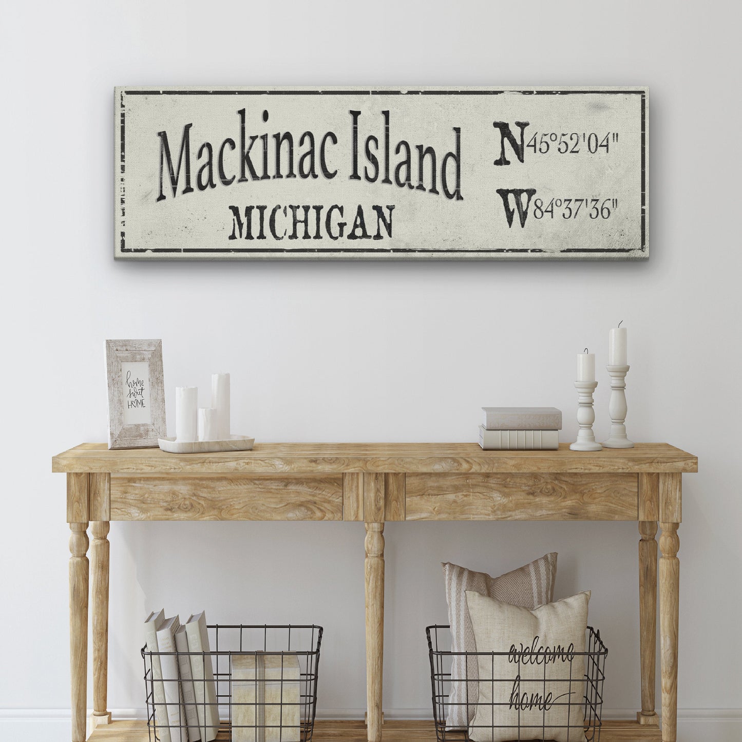 Personalized Rustic City Town Canvas Sign with Latitude Longitude Coordinates