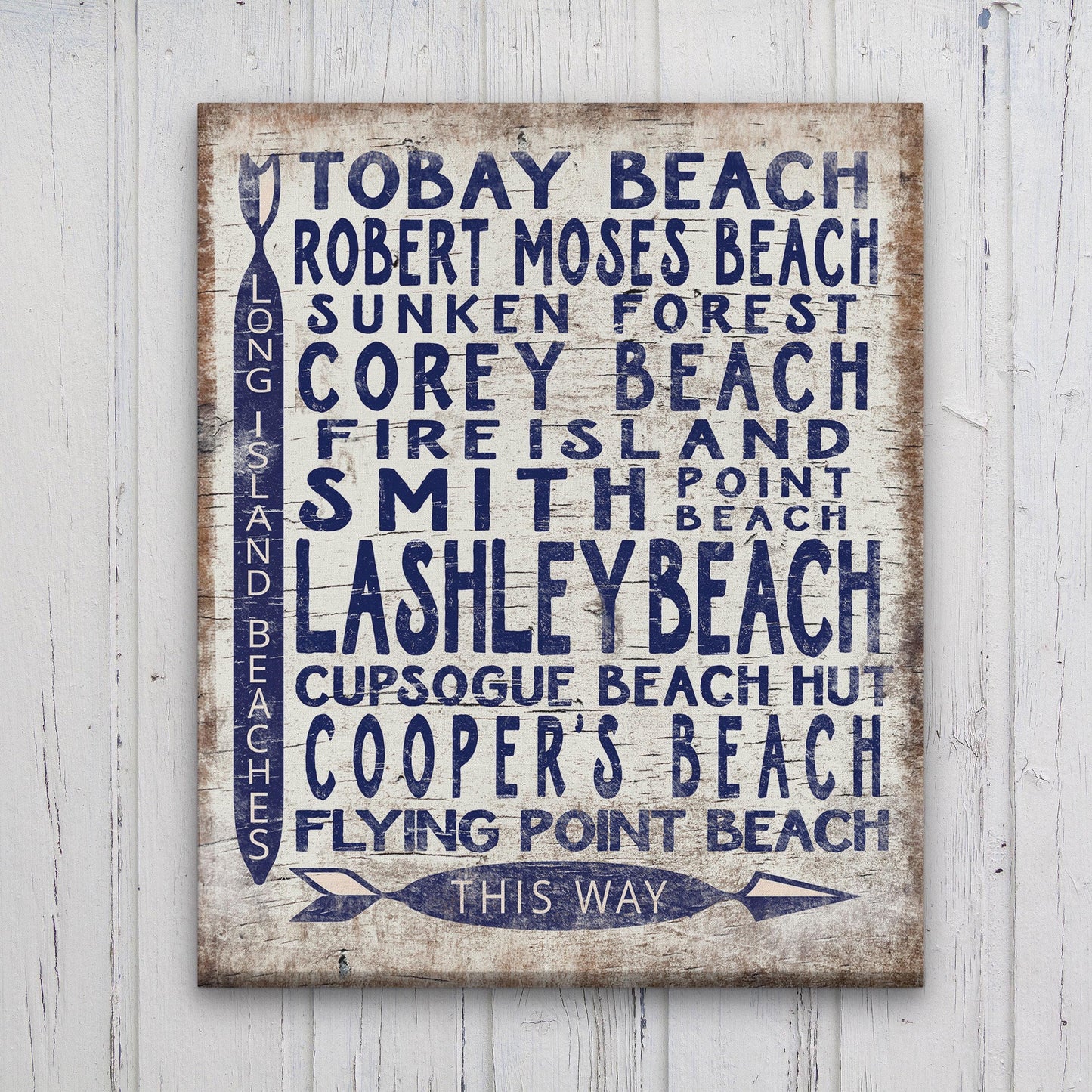 Long Island Beaches Sign Wood - Look Shore Arrow Sign