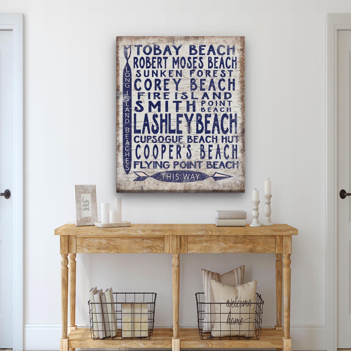 Long Island Beaches Sign Wood - Look Shore Arrow Sign