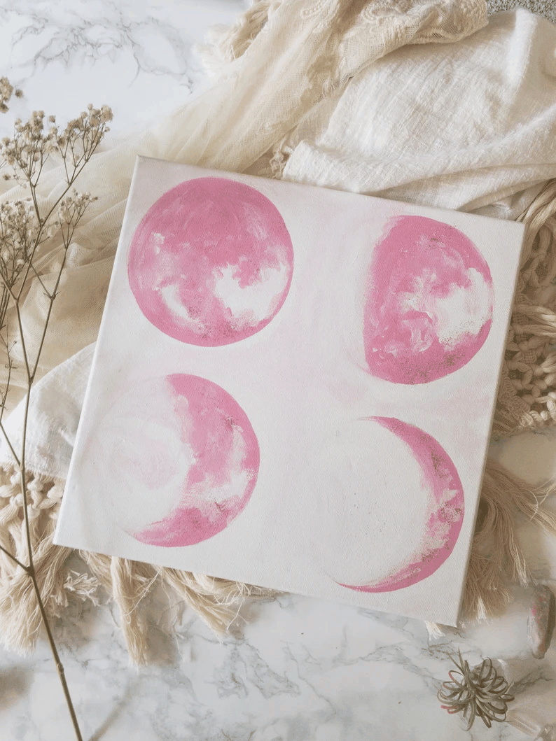 Pink Moon Phases Art Print with calming pink moon phases in dreamy lunar wall decor