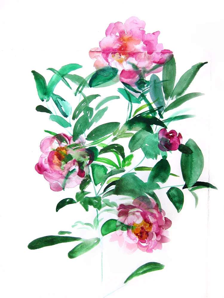Peonies art print featuring lush pink flowers on archival-quality paper or canvas wall art