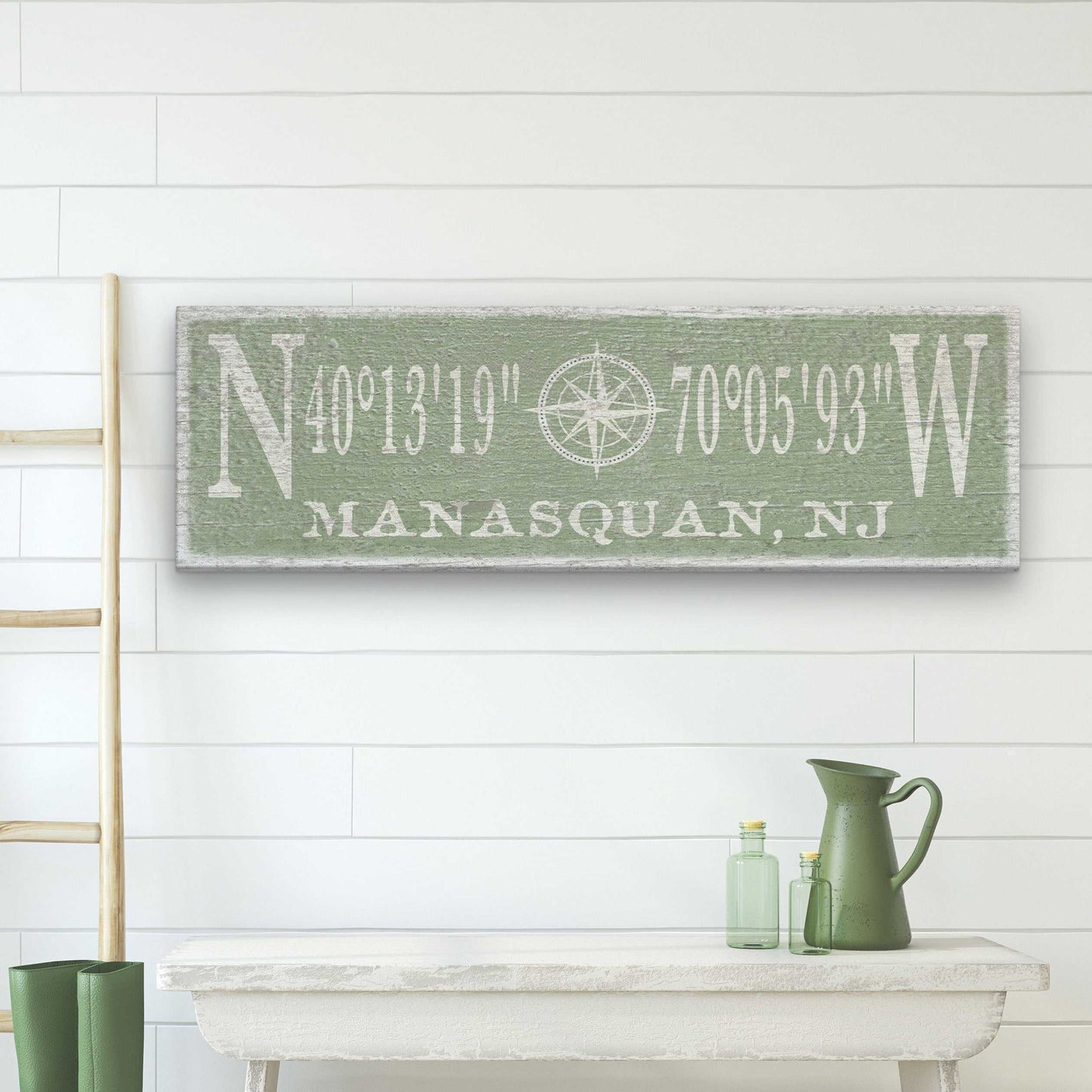 Personalized Coordinates Compass Rose Canvas Sign