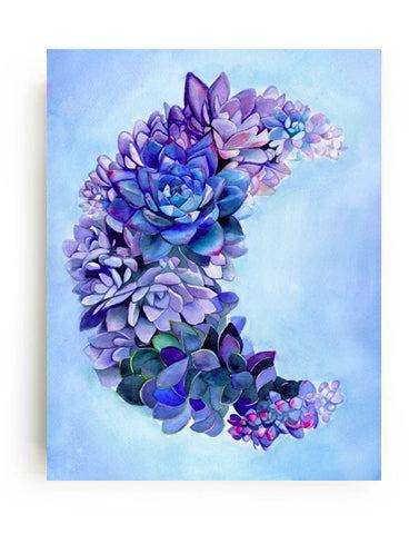 Succulent Moon Art Print featuring calming succulents and serene moon glow for tranquil home decor